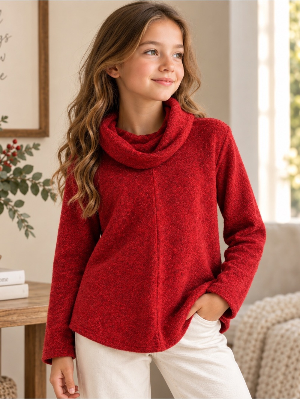 Amy Byer Red Cowl Neck Long Sleeve Top Girls Size Large 14